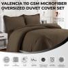 imageTribeca Living King Duvet Cover Set Soft Plain Bed Set Wrinkle Resistant Bedding Microfiber Includes One Duvet Cover and Two Sham Pillowcases Durable Bedding 110 GSM ValenciaWhiteValenciaChocolate