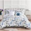 imageTribeca Living Floral Print King Cotton Comforter Set Oversized Five Piece Bedding Set Includes One Comforter Pillowcase Shams and Two Decorative Pillows AmalfiBlue MultiBlueMulti