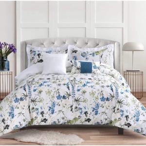 imageTribeca Living Floral Print California King Cotton Comforter Set Oversized Five Piece Bedding Set Includes One Comforter Pillowcase Shams and Two Decorative Pillows AmalfiBlue MultiBlueMulti