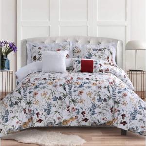 imageTribeca Living Floral Print California King Cotton Comforter Set Oversized Five Piece Bedding Set Includes One Comforter Pillowcase Shams and Two Decorative Pillows AmalfiBlue MultiDeep RedMulti