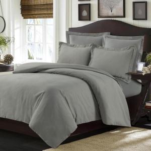 imageTribeca Living King Duvet Cover Set Soft Plain Bed Set Wrinkle Resistant Bedding Microfiber Includes One Duvet Cover and Two Sham Pillowcases Durable Bedding 110 GSM ValenciaWhiteSilver Grey