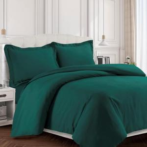 imageTribeca Living King Duvet Cover Set Soft Plain Bed Set Wrinkle Resistant Bedding Microfiber Includes One Duvet Cover and Two Sham Pillowcases Durable Bedding 110 GSM ValenciaWhiteTeal