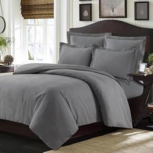 imageTribeca Living King Duvet Cover Set Soft Plain Bed Set Wrinkle Resistant Bedding Microfiber Includes One Duvet Cover and Two Sham Pillowcases Durable Bedding 110 GSM ValenciaWhiteGrey