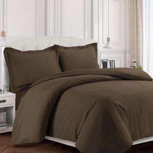 imageTribeca Living King Duvet Cover Set Soft Plain Bed Set Wrinkle Resistant Bedding Microfiber Includes One Duvet Cover and Two Sham Pillowcases Durable Bedding 110 GSM ValenciaWhiteChocolate
