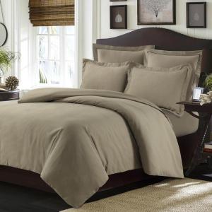 imageTribeca Living King Duvet Cover Set Soft Plain Bed Set Wrinkle Resistant Bedding Microfiber Includes One Duvet Cover and Two Sham Pillowcases Durable Bedding 110 GSM ValenciaWhiteTaupe