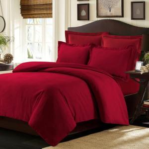 imageTribeca Living King Duvet Cover Set Soft Plain Bed Set Wrinkle Resistant Bedding Microfiber Includes One Duvet Cover and Two Sham Pillowcases Durable Bedding 110 GSM ValenciaWhiteDeep Red
