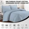 imageTribeca Living Egyptian Cotton King Duvet Cover Set 3pc Oversized Plain Bedding Set Includes King Duvet Cover And Two Sham Pillowcases 600 Thread Count Sky BlueSky Blue