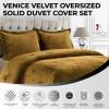 imageTribeca Living VENICEDUVET Venice Velvet Oversized Solid Duvet Set3pieces King BurgundyCamel