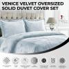 imageTribeca Living VENICEDUVET Venice Velvet Oversized Solid Duvet Set3pieces King BurgundyHaze Blue