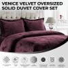 imageTribeca Living VENICEDUVET Venice Velvet Oversized Solid Duvet Set3pieces King BurgundyPlum