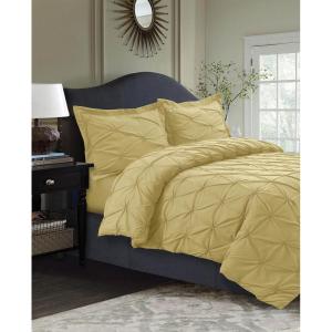 imageTribeca Living King Duvet Cover Set Plain Bed Set Pintuck Microfiber Wrinkle Resistant Three Piece Set Includes One Duvet Cover and Two Sham Pillowcases SydneyTealGold