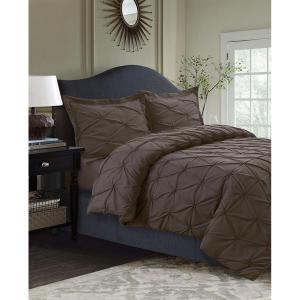 imageTribeca Living King Duvet Cover Set Plain Bed Set Pintuck Microfiber Wrinkle Resistant Three Piece Set Includes One Duvet Cover and Two Sham Pillowcases SydneyTealChocolate