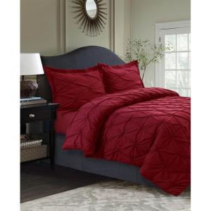 imageTribeca Living King Duvet Cover Set Plain Bed Set Pintuck Microfiber Wrinkle Resistant Three Piece Set Includes One Duvet Cover and Two Sham Pillowcases SydneyTealDeep Red