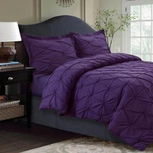 imageTribeca Living King Duvet Cover Set Plain Bed Set Pintuck Microfiber Wrinkle Resistant Three Piece Set Includes One Duvet Cover and Two Sham Pillowcases SydneyTealPurple