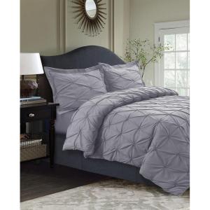 imageTribeca Living King Duvet Cover Set Plain Bed Set Pintuck Microfiber Wrinkle Resistant Three Piece Set Includes One Duvet Cover and Two Sham Pillowcases SydneyTealSilver Grey