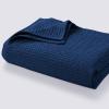 imageTribeca Living Cotton Acrylic Queen Reversible Blanket Soft and Cozy Yarn Dyed Fade Resistant Plaid DuneMadrid  Midnight Blue