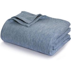imageTribeca Living Cotton Acrylic Queen Reversible Blanket Soft and Cozy Yarn Dyed Fade Resistant Plaid DuneCottonSilk  Blue