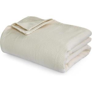 imageTribeca Living Cotton Acrylic Queen Reversible Blanket Soft and Cozy Yarn Dyed Fade Resistant Plaid DuneCottonWool  Ivory