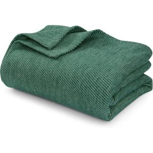 imageTribeca Living Cotton Acrylic Queen Reversible Blanket Soft and Cozy Yarn Dyed Fade Resistant Plaid DuneCottonWool Green