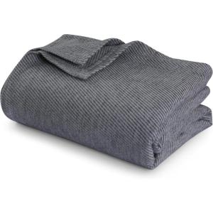 imageTribeca Living Cotton Acrylic Queen Reversible Blanket Soft and Cozy Yarn Dyed Fade Resistant Plaid DuneCottonWool Grey