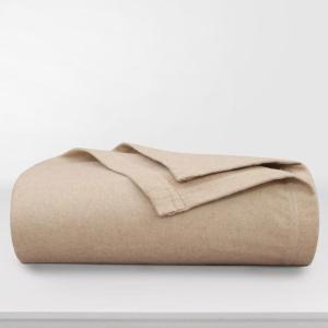 imageTribeca Living Cotton Acrylic Queen Reversible Blanket Soft and Cozy Yarn Dyed Fade Resistant Plaid DuneHeather Camel