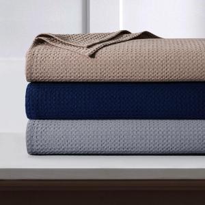 imageTribeca Living Cotton Acrylic Queen Reversible Blanket Soft and Cozy Yarn Dyed Fade Resistant Plaid DuneMadrid  Sand