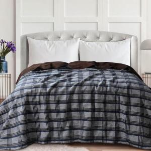 imageTribeca Living Cotton Acrylic Queen Reversible Blanket Soft and Cozy Yarn Dyed Fade Resistant Plaid DunePlaid Dune