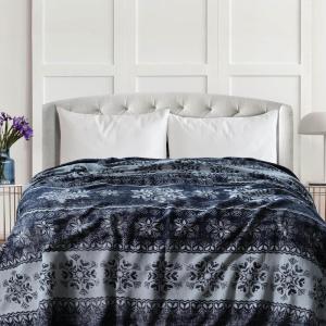 imageTribeca Living Cotton Acrylic Queen Reversible Blanket Soft and Cozy Yarn Dyed Fade Resistant Plaid DuneSnowflakes Navy