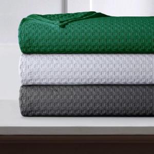imageTribeca Living Cotton Acrylic Queen Reversible Blanket Soft and Cozy Yarn Dyed Fade Resistant Plaid DuneVienna  Steel Grey