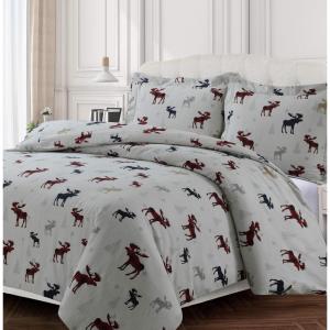 imageTribeca Living WOU170DUVETKIBL Duvet Set King Winter Outing BluePlaid Moose