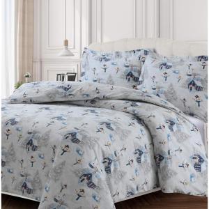 imageTribeca Living WOU170DUVETKIBL Duvet Set King Winter Outing BlueSnowman Navy Red