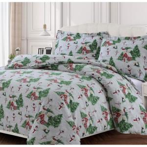 imageTribeca Living WOU170DUVETKIBL Duvet Set King Winter Outing BlueSnowman Red Green
