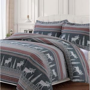 imageTribeca Living WOU170DUVETKIBL Duvet Set King Winter Outing BlueWinter Reindeer