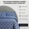 imageAzores Home Cotton Flannel Queen Duvet Cover Set Oversized Wrinkle Resistant Soft Touch Includes One Duvet Cover and Two Sham Pillowcases 170GSM CamelDark Blue