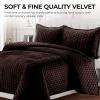 imageTribeca Living Velvet King Quilt Set  ThreePiece Honeycomb Stitch Bedding Super Soft 260GSM Velvet Oversized Quilt and Two Sham Pillowcases Emerald GreenChocolate