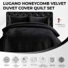 imageTribeca Living Velvet King Quilt Set  ThreePiece Honeycomb Stitch Bedding Super Soft 260GSM Velvet Oversized Quilt and Two Sham Pillowcases Emerald GreenSteel Grey