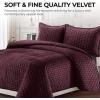 imageTribeca Living Velvet King Quilt Set  ThreePiece Honeycomb Stitch Bedding Super Soft 260GSM Velvet Oversized Quilt and Two Sham Pillowcases Emerald GreenPlum