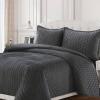 imageTribeca Living Velvet King Quilt Set  ThreePiece Honeycomb Stitch Bedding Super Soft 260GSM Velvet Oversized Quilt and Two Sham Pillowcases Emerald GreenSmoke Grey