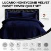 imageTribeca Living Velvet King Quilt Set  ThreePiece Honeycomb Stitch Bedding Super Soft 260GSM Velvet Oversized Quilt and Two Sham Pillowcases Emerald GreenNavy Blue
