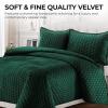 imageTribeca Living Velvet King Quilt Set  ThreePiece Honeycomb Stitch Bedding Super Soft 260GSM Velvet Oversized Quilt and Two Sham Pillowcases Emerald GreenTeal