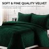 imageTribeca Living Velvet King Quilt Set  ThreePiece Honeycomb Stitch Bedding Super Soft 260GSM Velvet Oversized Quilt and Two Sham Pillowcases Emerald GreenEmerald Green