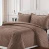 imageTribeca Living Velvet King Quilt Set  ThreePiece Honeycomb Stitch Bedding Super Soft 260GSM Velvet Oversized Quilt and Two Sham Pillowcases Emerald GreenTaupe
