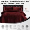 imageTribeca Living Velvet King Quilt Set  ThreePiece Honeycomb Stitch Bedding Super Soft 260GSM Velvet Oversized Quilt and Two Sham Pillowcases Emerald GreenBurgundy