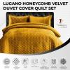 imageTribeca Living Velvet King Quilt Set  ThreePiece Honeycomb Stitch Bedding Super Soft 260GSM Velvet Oversized Quilt and Two Sham Pillowcases Emerald GreenGold