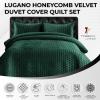 imageTribeca Living Velvet King Quilt Set  ThreePiece Honeycomb Stitch Bedding Super Soft 260GSM Velvet Oversized Quilt and Two Sham Pillowcases Emerald GreenTeal