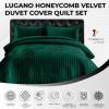 imageTribeca Living Velvet King Quilt Set  ThreePiece Honeycomb Stitch Bedding Super Soft 260GSM Velvet Oversized Quilt and Two Sham Pillowcases Emerald GreenEmerald Green