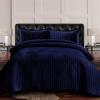 imageTribeca Living Velvet King Quilt Set  ThreePiece Honeycomb Stitch Bedding Super Soft 260GSM Velvet Oversized Quilt and Two Sham Pillowcases Emerald GreenNavy Blue