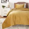 imageTribeca Living Velvet King Quilt Set  ThreePiece Honeycomb Stitch Bedding Super Soft 260GSM Velvet Oversized Quilt and Two Sham Pillowcases Emerald GreenGold