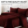 imageTribeca Living Velvet King Quilt Set  ThreePiece Honeycomb Stitch Bedding Super Soft 260GSM Velvet Oversized Quilt and Two Sham Pillowcases Emerald GreenBurgundy