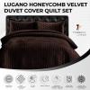 imageTribeca Living Velvet King Quilt Set  ThreePiece Honeycomb Stitch Bedding Super Soft 260GSM Velvet Oversized Quilt and Two Sham Pillowcases Emerald GreenChocolate